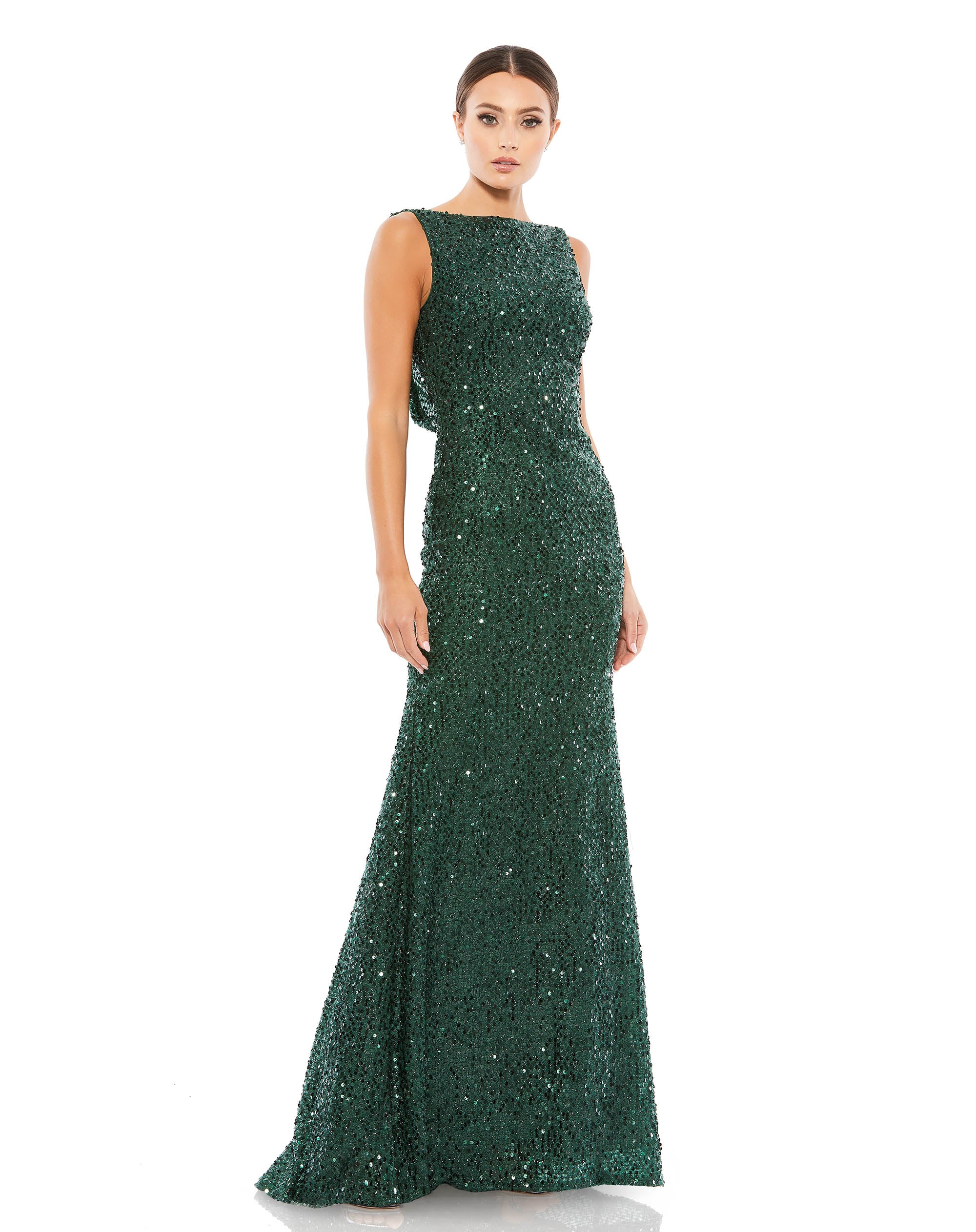 Back Boat Neck Sequined Evening Gown ...